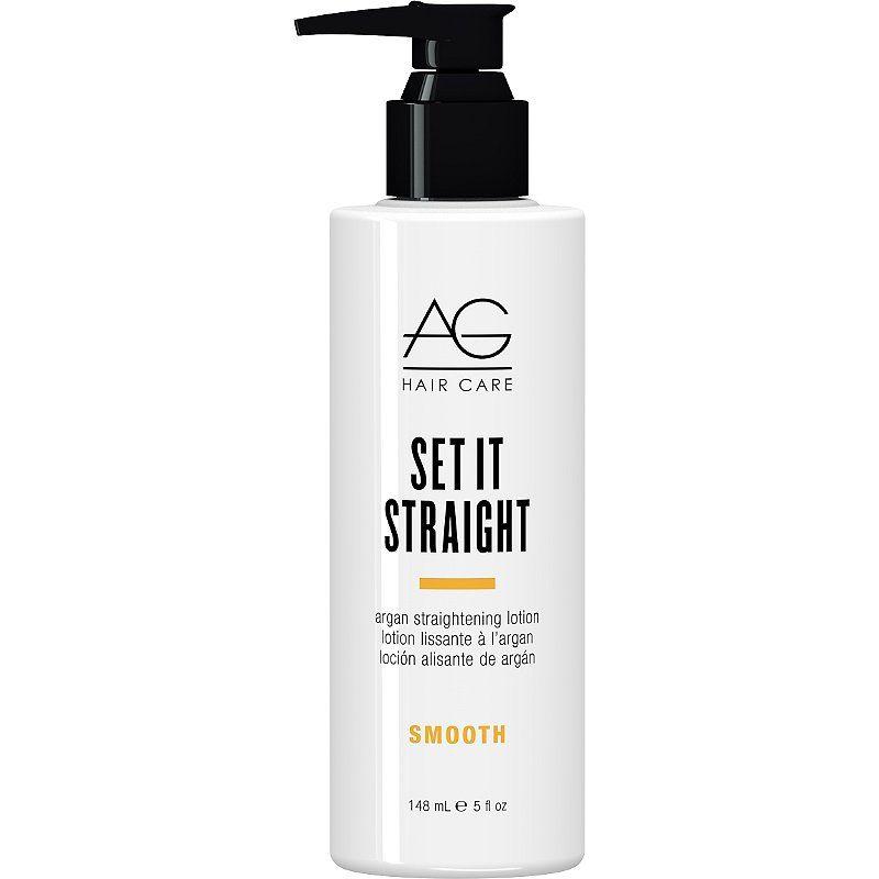 AG Hair Cosmetics Smooth Set It Straight Argan Straightening Lotion 5 oz for sleek, straight hair styling.