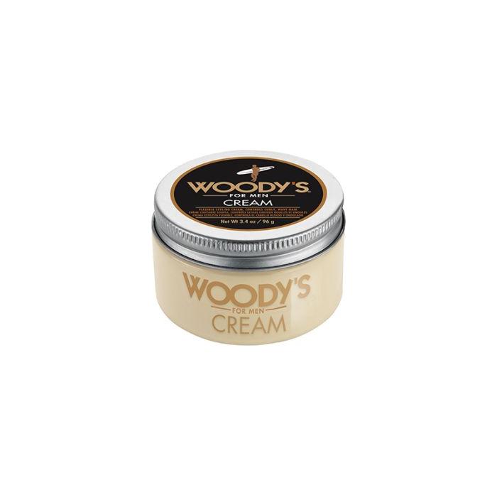 Woody's For Men flexible styling cream in 3.4oz jar, used for textured hair styling, by Pasteur Pharmacy.