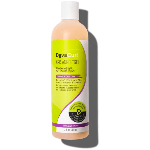 DevaCurl Arc Angel Gel maximum hold no-crunch hair styling gel in 12 oz bottle, perfect for defined, frizz-free curls