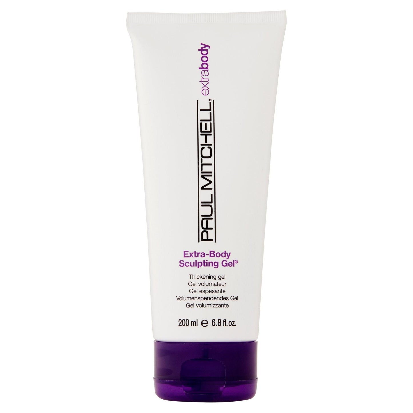 Paul Mitchell Extra Body Sculpting Gel in 200ml tube, hair styling gel with volumizing properties, shown in a sleek packaging.