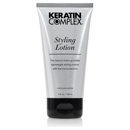 Keratin Complex Hair Styling Lotion in 148ml bottle, providing smooth, manageable hair with natural shine and control.