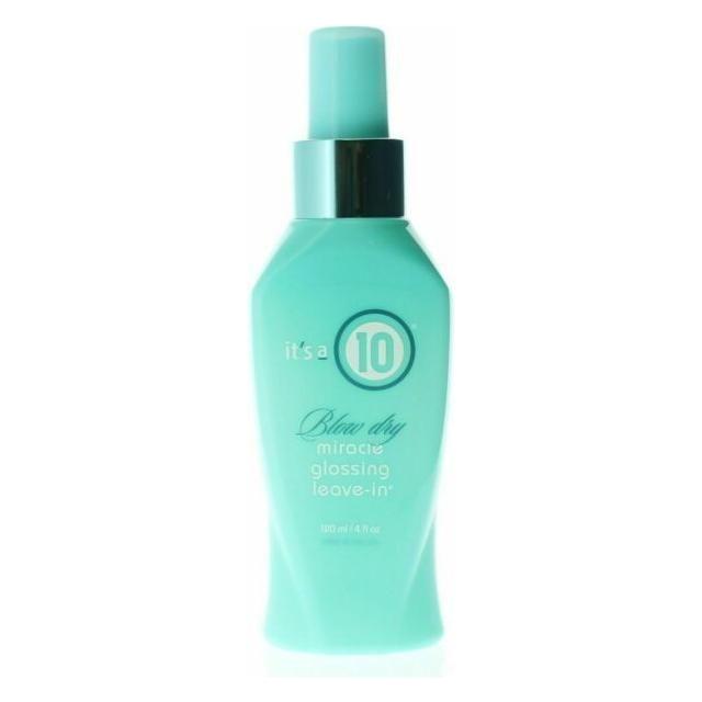 It's a 10 Blow Dry Glossing Leave-In Hair Styling Product by Pasteur Pharmacy in a 4oz bottle, featuring a sleek design and label.