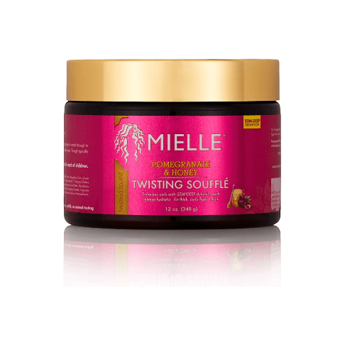 Mielle Organics Pomegranate & Honey Twisting Soufflé in 12 oz jar, hair styling product with a natural twist for textured hair.