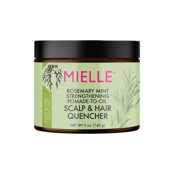 Mielle Rosemary Mint Pomade-to-Oil Hair Quencher in 5 oz jar, natural hair styling product for scalp and hair hydration