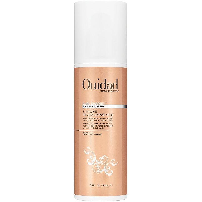Ouidad Curl Shaper Memory Maker 3-in-one revitalizing milk in 8.5 oz bottle, a hair styling product for defined, bouncy curls.
