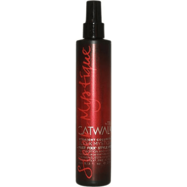 Tigi Catwalk Straight Collection Sleek Mystique Fast Fixx Style Prep hair styling product in 9.13oz bottle, ready for sleek, smooth hair.