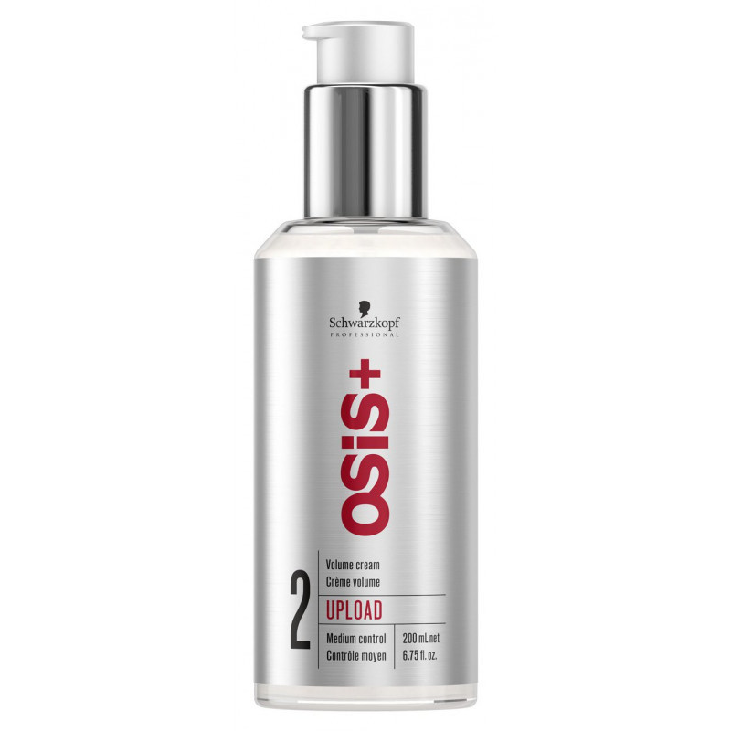 Two bottles of Schwarzkopf Osis+ Upload Style Volume Hair Cream in 200ml packages, for adding volume and texture to styled hair.