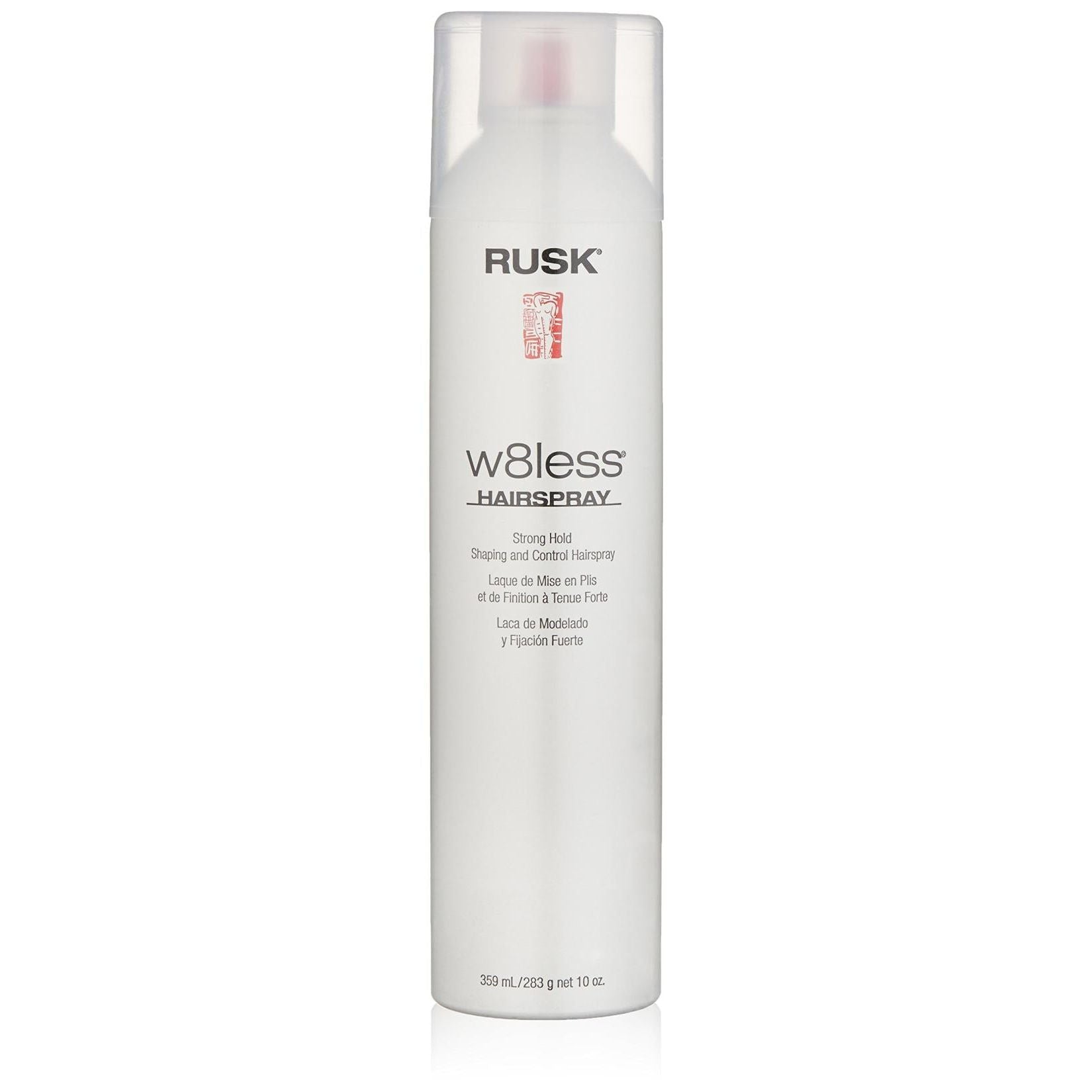 Rusk W8less Plus Hairspray by Pasteur Pharmacy, strong hold styling and control hair spray in a spray bottle.