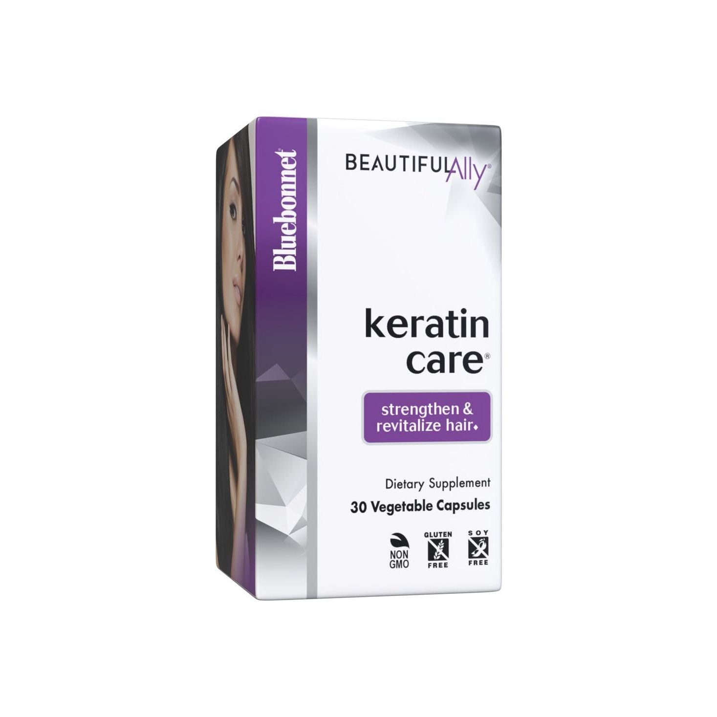 Bluebonnet Beautiful Ally Keratin Care Hair Supplement by Pasteur Pharmacy, 30 vegetable capsules for healthy hair.