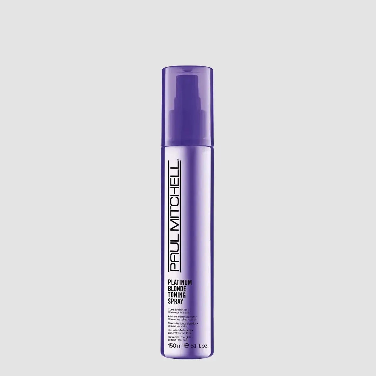 Paul Mitchell Platinum Blonde Toning Spray in 150ml bottle, designed to neutralize yellow tones in blonde hair