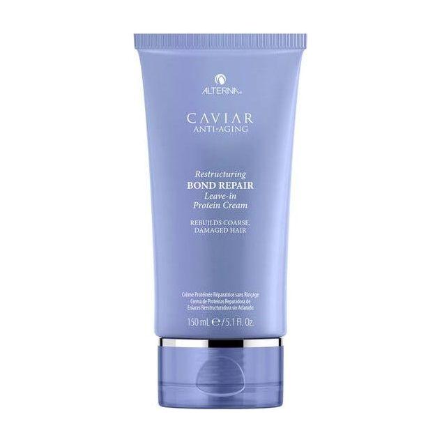 Alterna Caviar Restructuring Bond Repair Leave-in Protein Cream for hair, 5.1 oz, in a white tube with black cap.