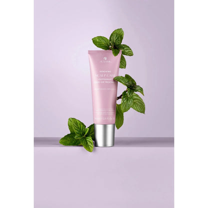 Alterna Renewing Scalp Care Peppermint Leave-On Treatment in 2.5 oz bottle, promoting scalp health and refreshing hair care.
