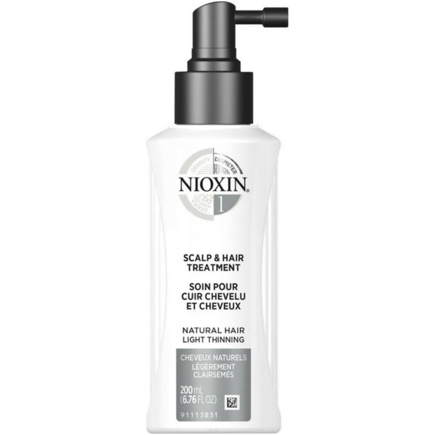 Nioxin Scalp Treatment System 1 for fine hair in a 3.38 fl oz bottle, designed to promote scalp health and hair density.