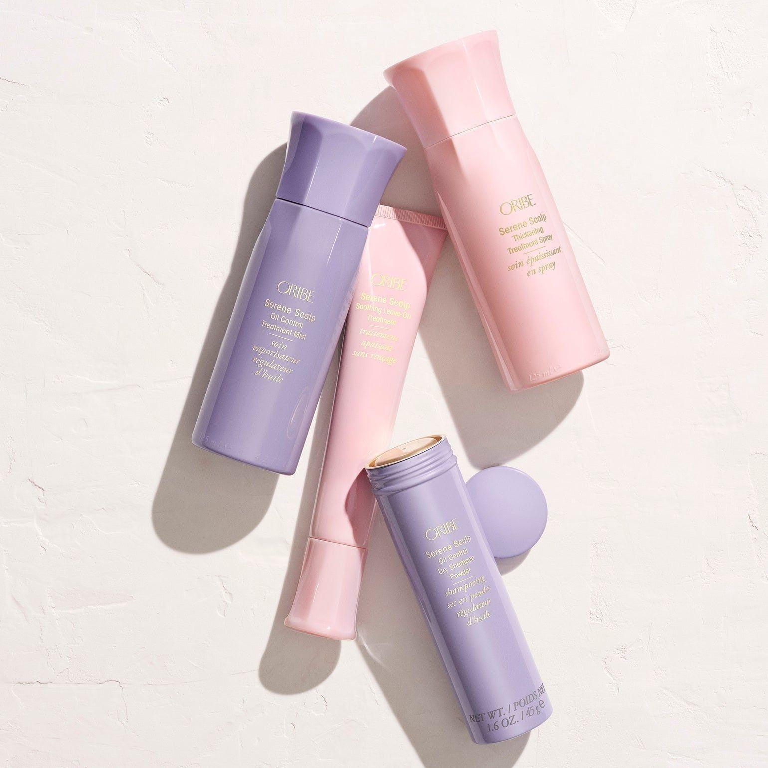 Oribe Serene Scalp Soothing Level-On Treatment 50ml in a sleek bottle, designed for calming and nourishing the scalp.
