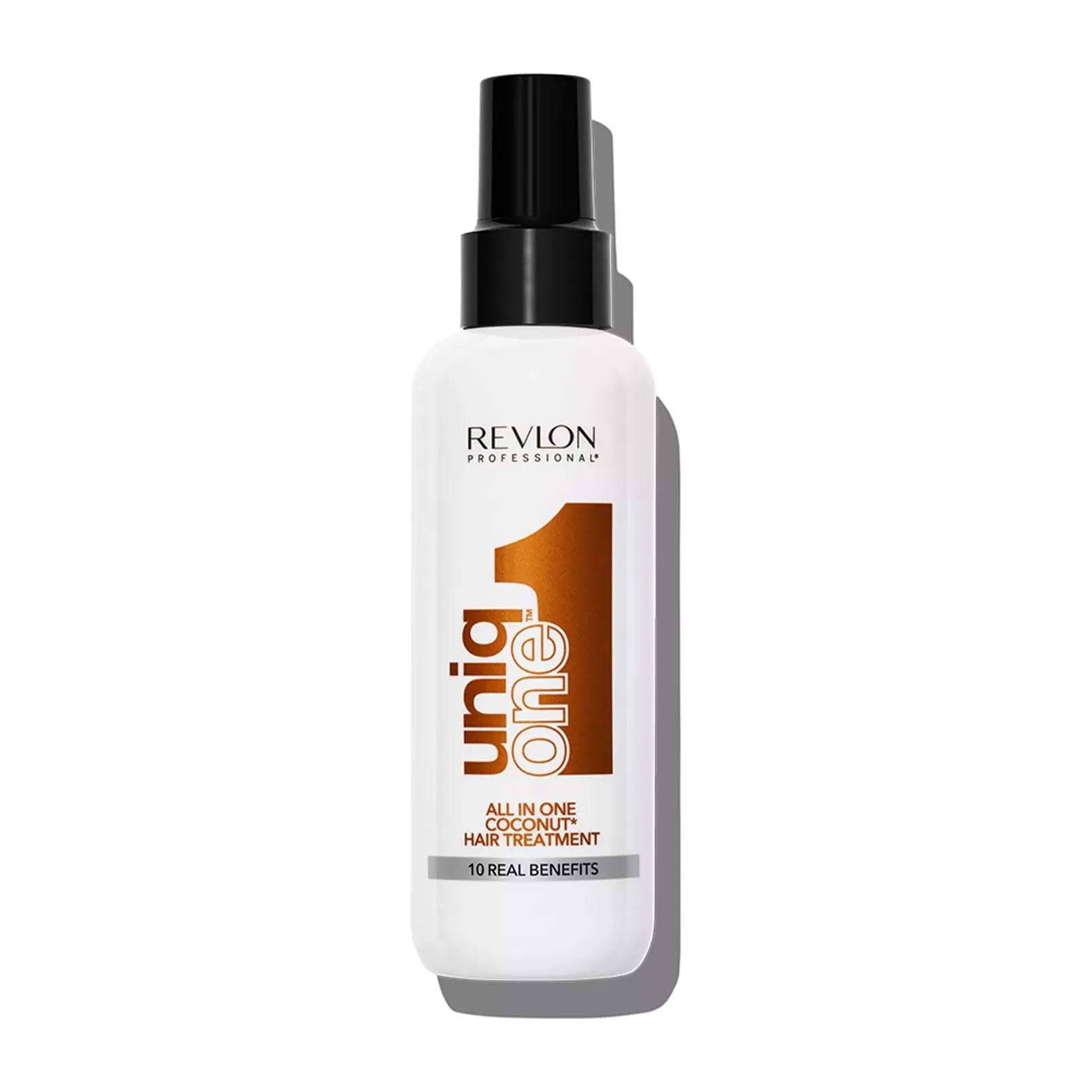 Revlon Uniq One All In One Hair Treatment Coconut in 5.1 oz bottle, natural hair care product designed for smooth, shiny hair.