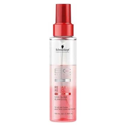 Schwarzkopf BC Repair Rescue Reversilane SOS Elixir hair treatment bottle, 100ml, with sleek packaging and applicator nozzle.