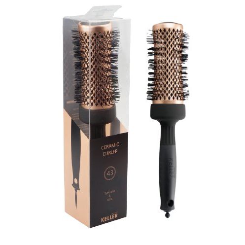 Keller Copper Line 43mm Turmalin Ionic Ceramic Curler hairbrush with copper barrel for styling and heat distribution.
