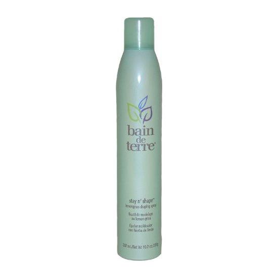 Bain De Terre Stay n' Shape Lemongrass Hairspray by Pasteur Pharmacy, 10.2oz, showcasing the spray bottle with label design.