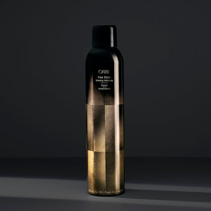 Oribe Free Styler Working Hairspray in 300 ml bottle, flexible hold and shiny finish, ideal for styling and finishing hair.