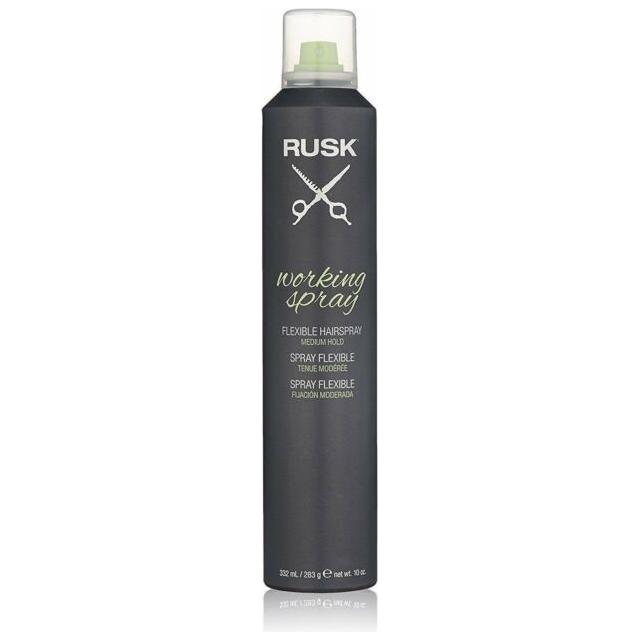 Rusk Working Spray flexible hairspray in a 10 oz bottle, lightweight hold for styling and finishing hair.