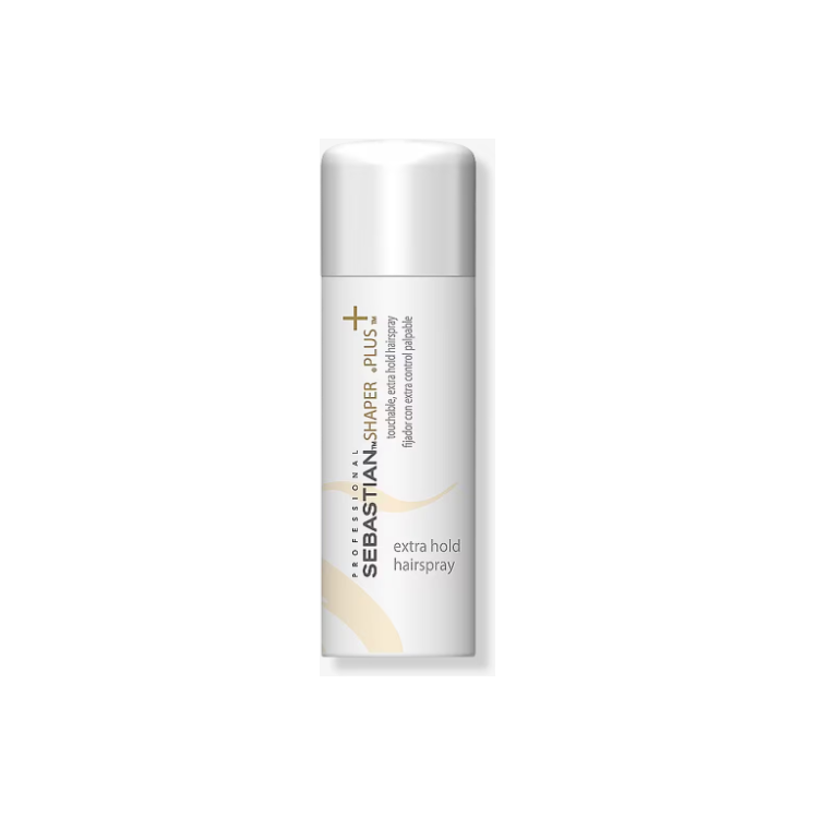 Sebastian Shaper Plus Extra Hold Styling Hairspray 1.5 oz bottle showing the aerosol can with product branding and cap