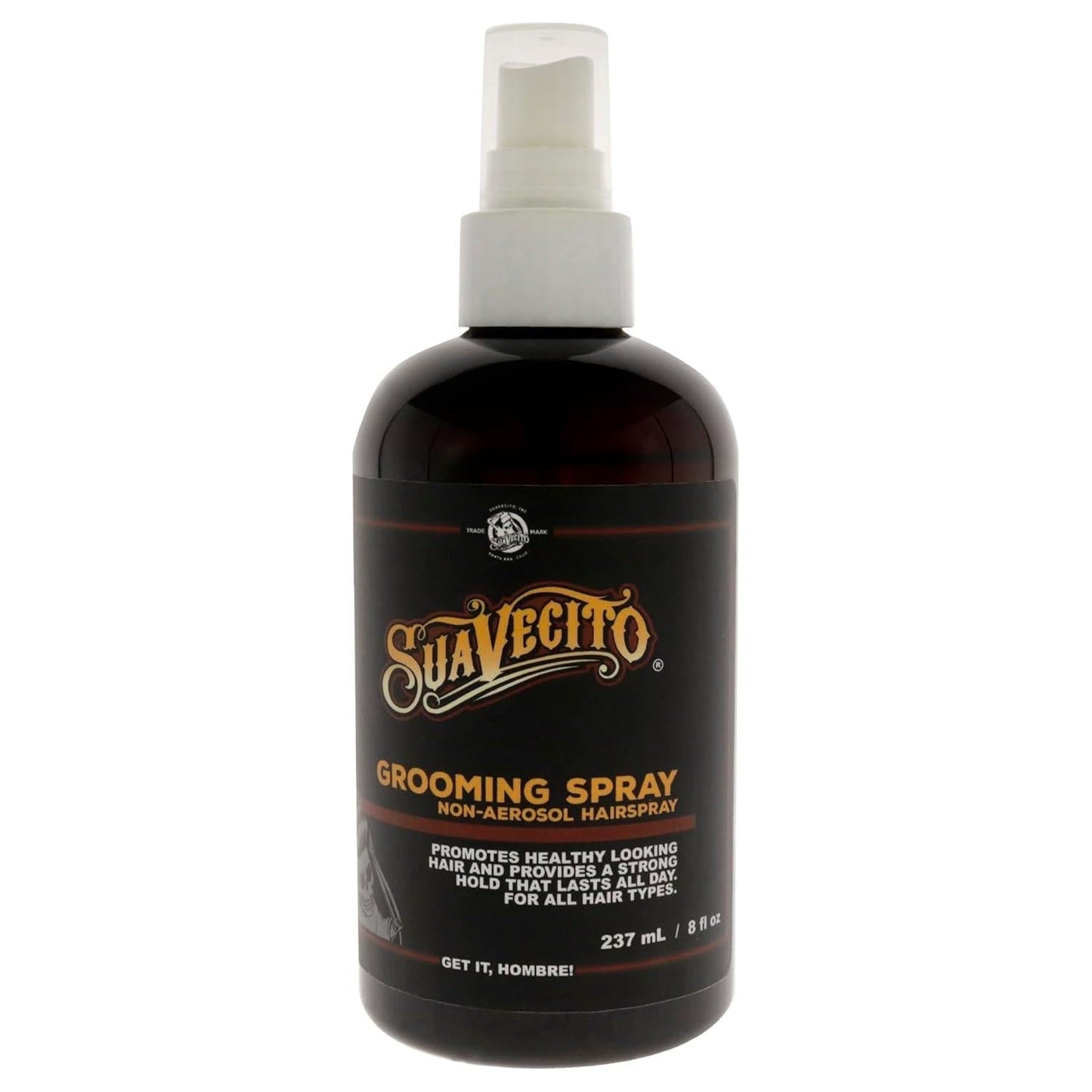 Suavecito Grooming Spray Hairspray in an 8 fl oz bottle, designed for strong hold and styling control.