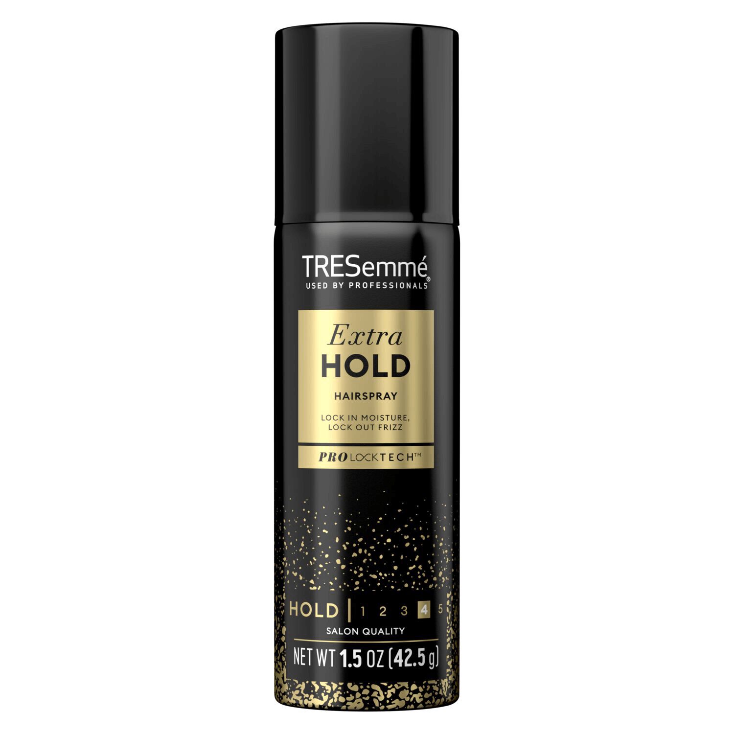 TRESemme Extra Hold Hairspray in a 1.5 oz spray bottle, providing strong, long-lasting hold for styled hair.