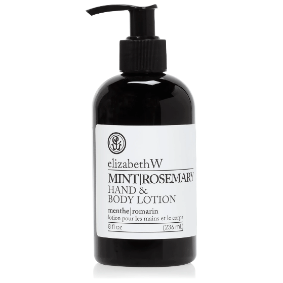 Elizabeth W Rosemary Hand and Body Lotion by Pasteur Pharmacy, 8 oz bottle with elegant packaging and herbal scent.