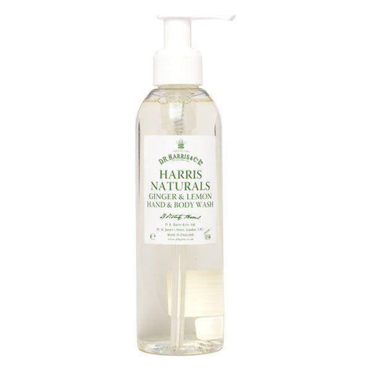 D. R. Harris & Co Ginger & Lemon Hand & Body Wash in 200ml bottle, featuring fresh ginger and lemon scent, natural cleansing formula.