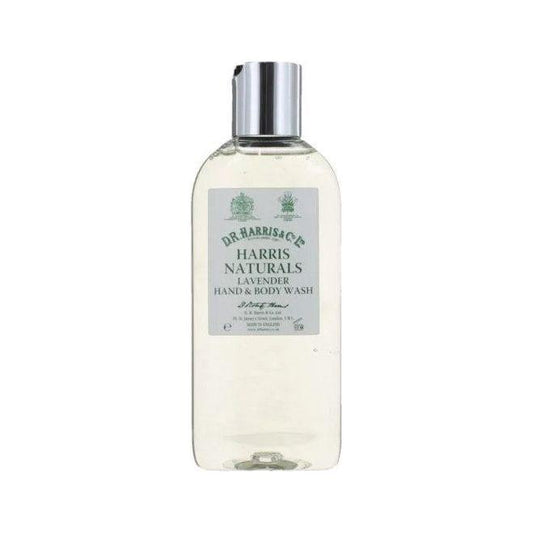 D. R. Harris & Co Lavender Hand and Body Wash in 200ml bottle, featuring a lavender scent and clear liquid in a pump dispenser.