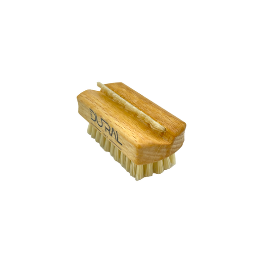 Dural Beech wood travel size hand brush with natural bristles, featuring 1/5 rows, by Pasteur Pharmacy.