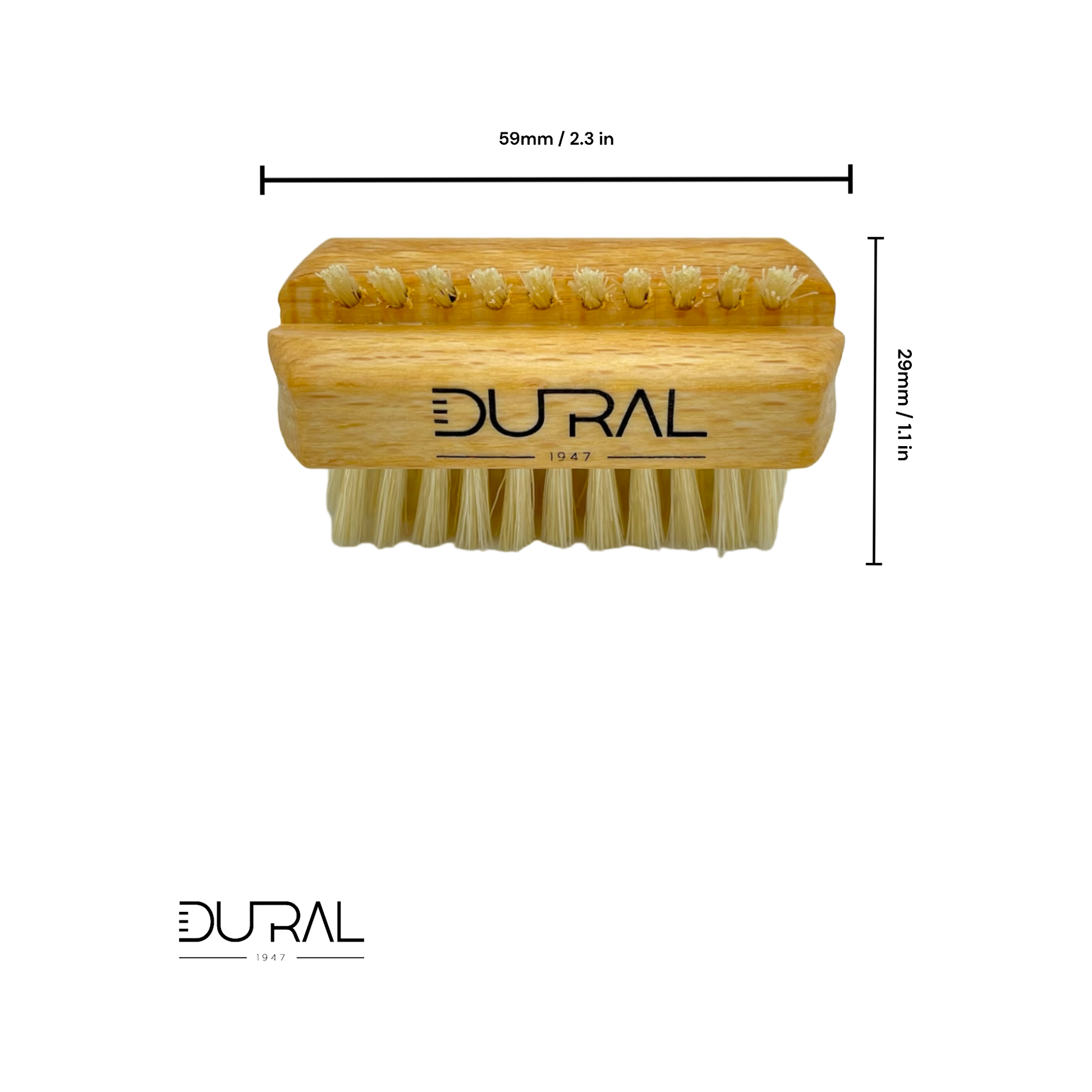 Dural Beech wood travel size hand brush with natural bristles from Pasteur Pharmacy, featuring 1/5 rows for gentle grooming.