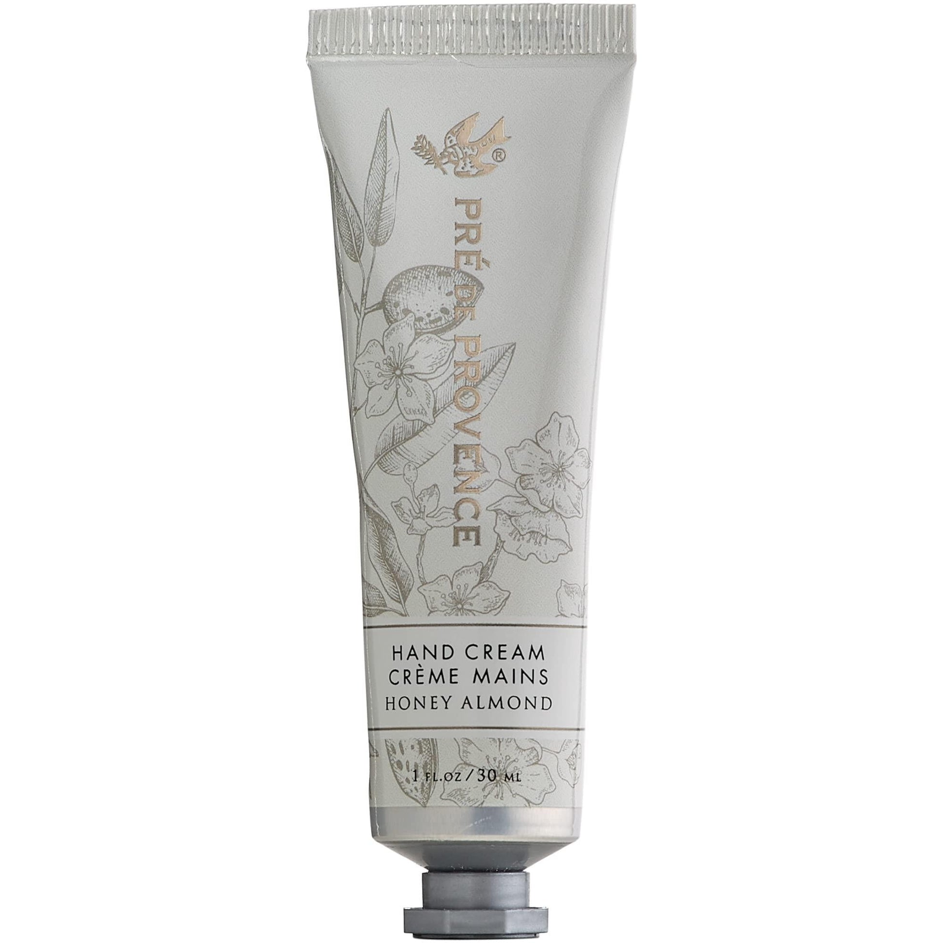 Pre de Provence Riche Hand Butter in Honey Almond scent, smooth cream in a 1 fl oz jar, natural skincare from Pasteur Pharmacy.