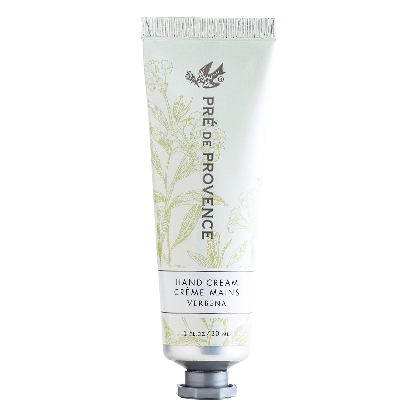 Pre de Provence Riche Hand Butter in Verbena, 1 fl oz, creamy moisturizer in a white jar with green accents.