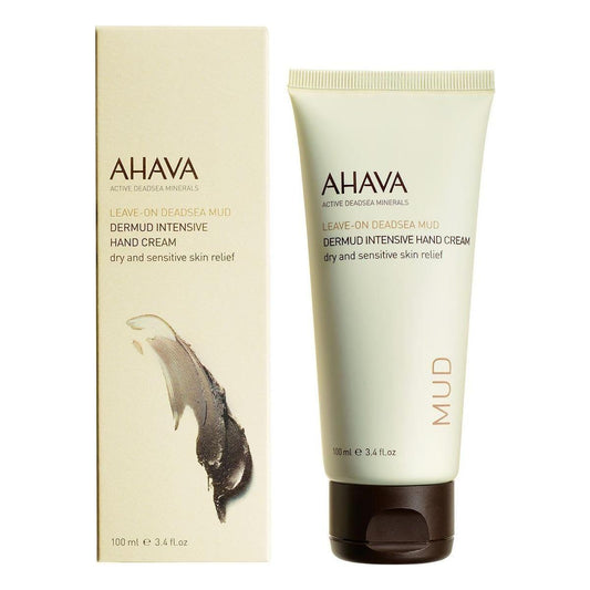 Ahava Dead Sea Mud Dermud Intensive Hand Cream in 3.4 oz tube, moisturizing hand care with natural mineral ingredients.