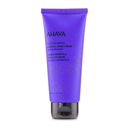 Ahava Spring Blossom Mineral Hand Cream in 3.4 oz tube, featuring floral packaging and smooth, nourishing texture.