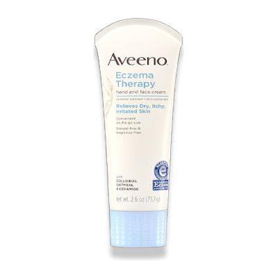 Aveeno Active Naturals Eczema Therapy Hand Cream in 2.6 oz tube, featuring soothing skincare for dry, irritated hands.