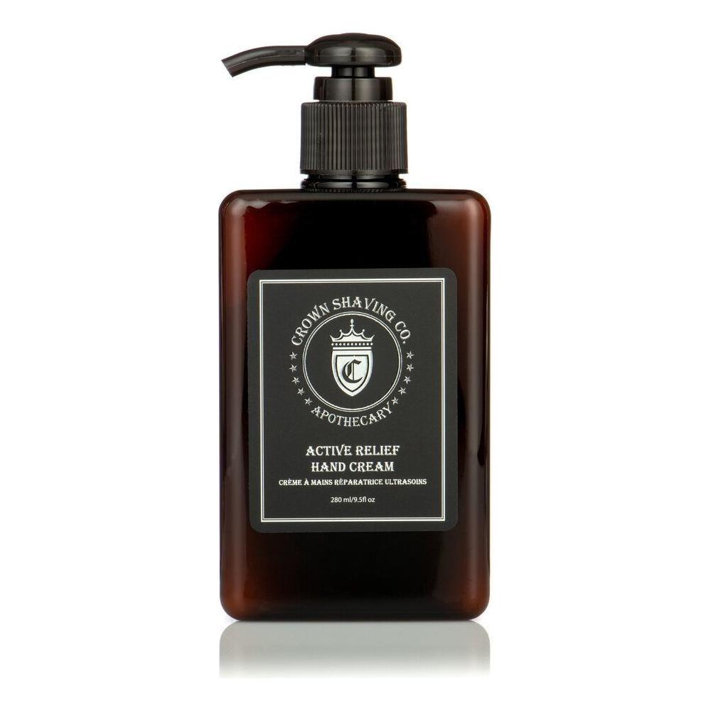 Crown Shaving Co. Active Relief Hand Cream in a 9.5 oz tube, designed to soothe and hydrate hands.