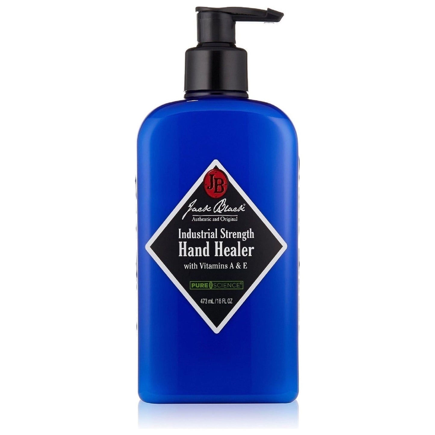 Jack Black Industrial Strength Hand Healer hand cream in a 16 oz jar, moisturizing and restoring dry, cracked hands.