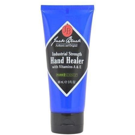 Jack Black Industrial Strength Hand Healer hand cream in 3 oz tube, shown with packaging, for dry, cracked skin relief.