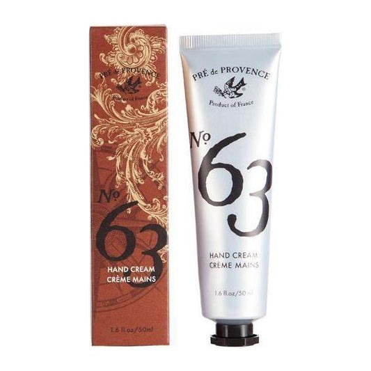 Pasteur Pharmacy Pre De Provence No 63 warm spicy shea butter hand cream in 1.7 oz tube, with luxurious cream texture.