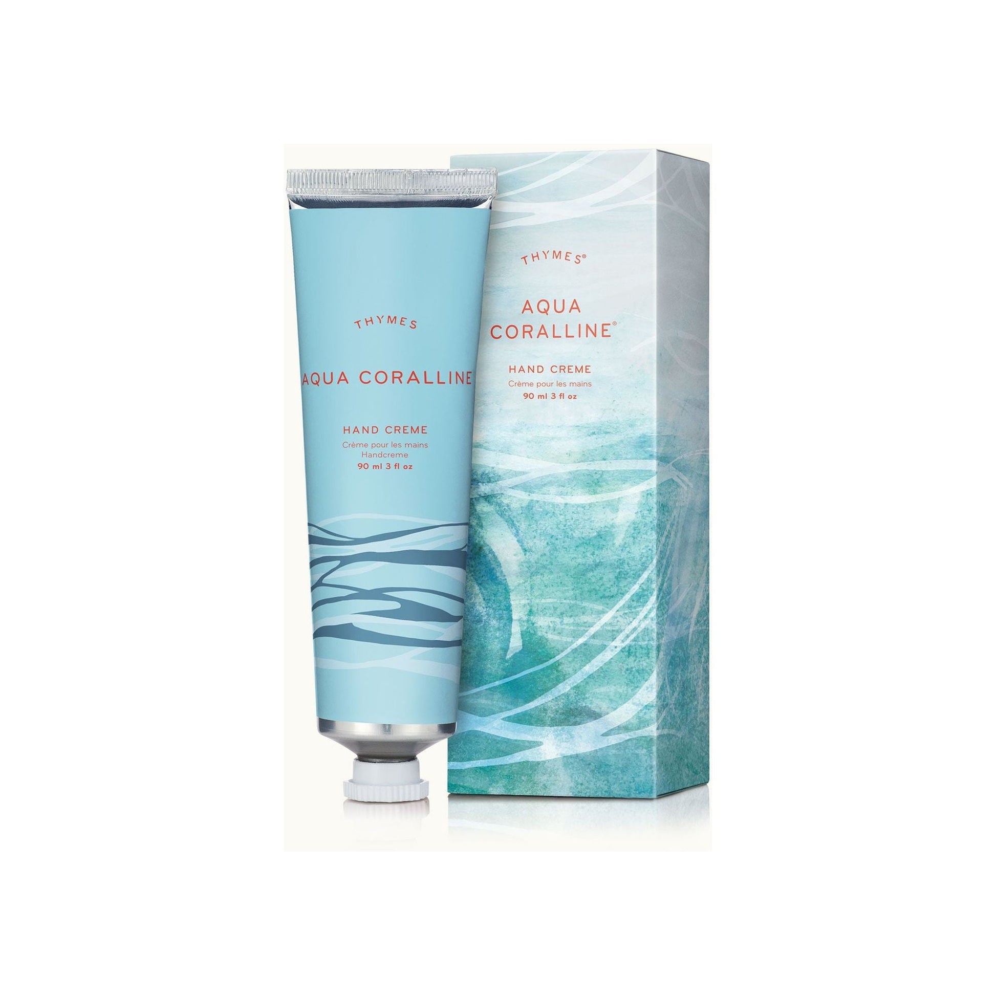 Thymes Aqua Coralline Hand Cream in 90ml tube, moisturizing hand cream with coral-inspired scent and hydrating formula