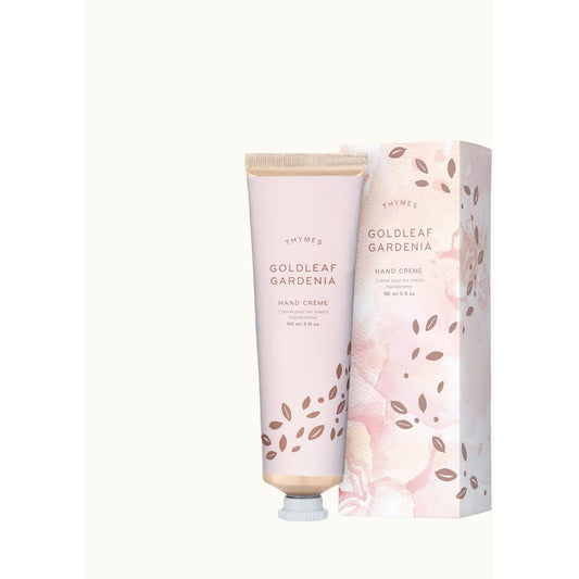Pasteur Pharmacy Thymes Goldleaf Gardenia hand cream in a 90ml tube, featuring a luxurious floral design and elegant packaging.