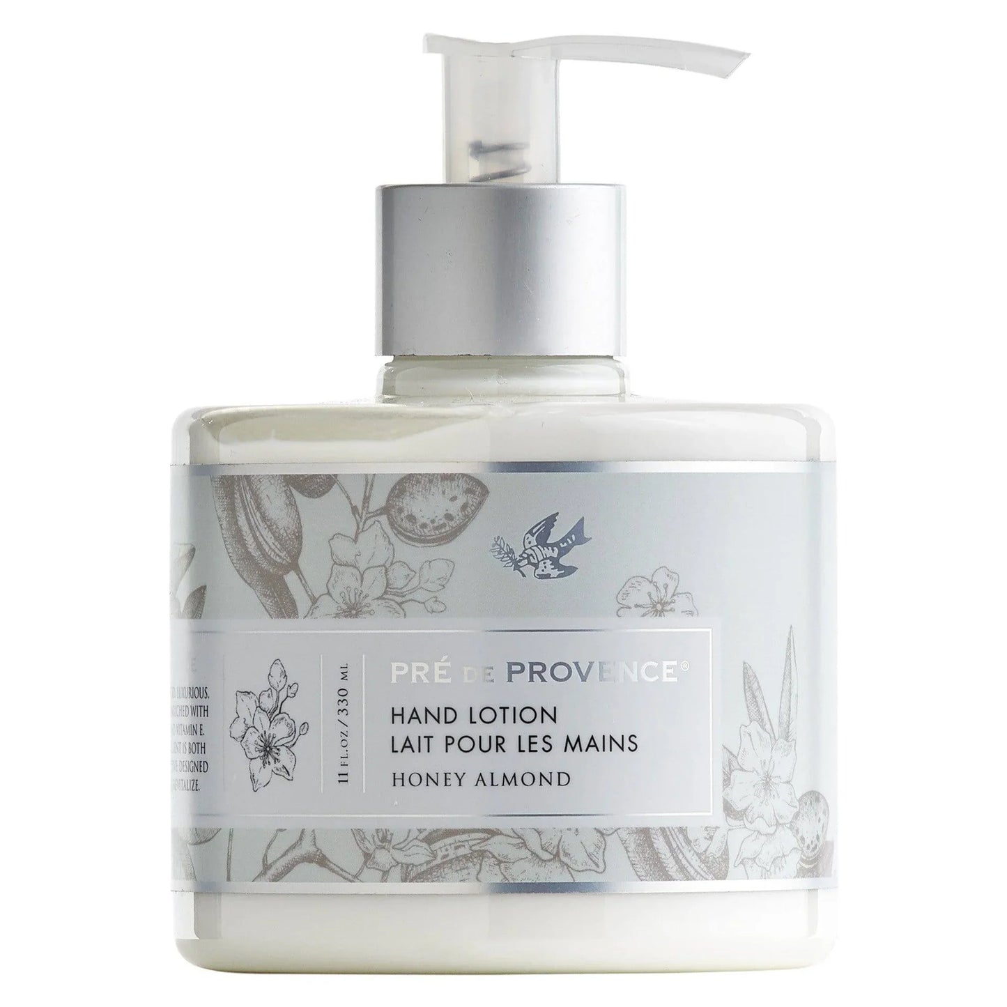 Pre de Provence Honey Almond Hand Lotion in 11 oz bottle by Pasteur Pharmacy, smooth and nourishing for dry hands.