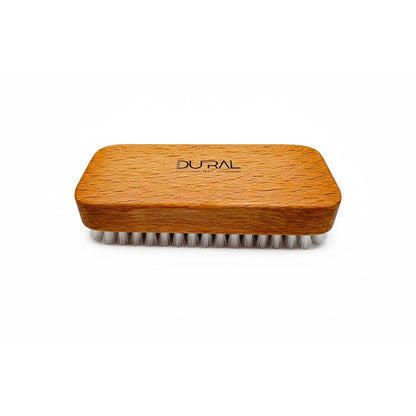 Dural beech wood hand and nail brush with short white nylon bristles and 6 rows, designed for effective hand and nail cleaning.