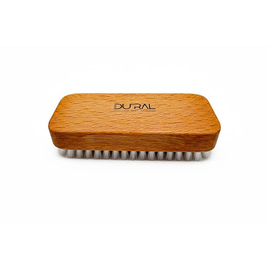 Dural beech wood hand and nail brush with short white nylon bristles and 6 rows, designed for effective hand and nail cleaning.