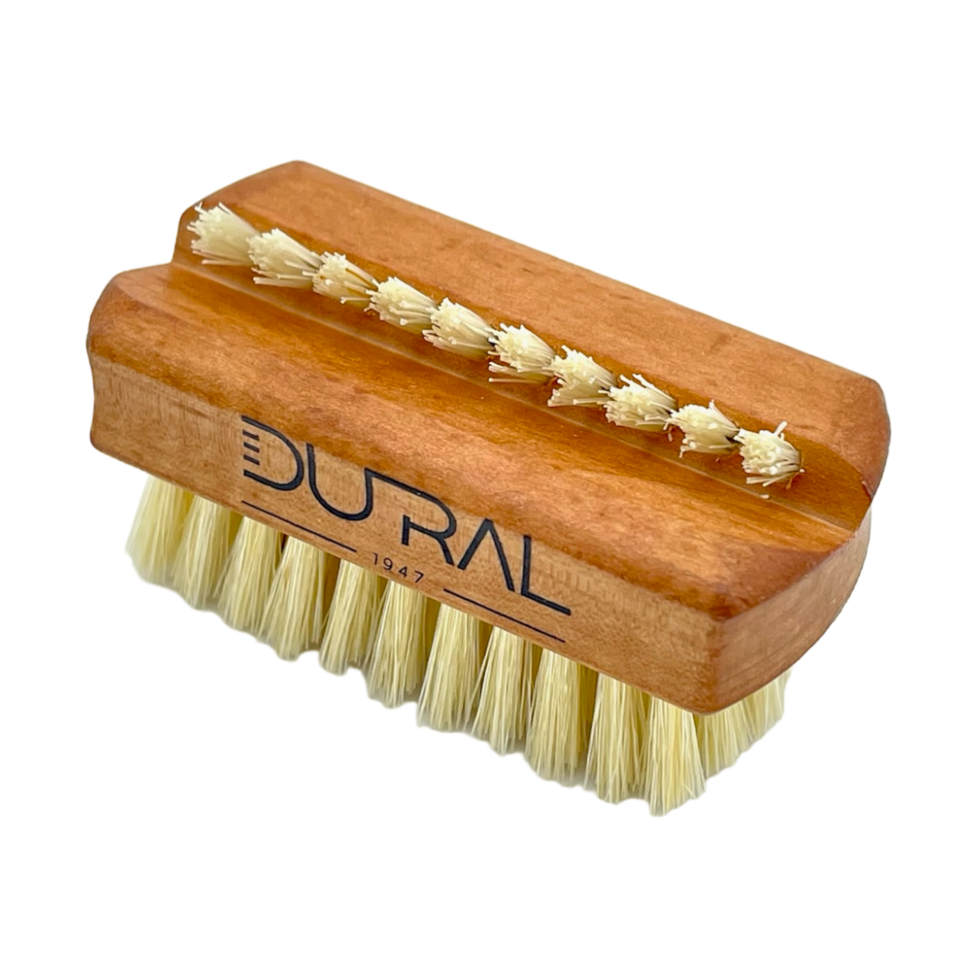 Dural Pear wood hand and nail brush with natural bristles, featuring 1 and 5 rows for effective cleaning and grooming.