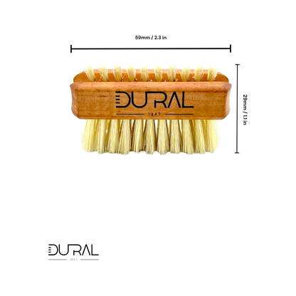 Dural Pear wood hand and nail brush with natural bristles, featuring 1 and 5-row designs for cleaning and grooming nails.