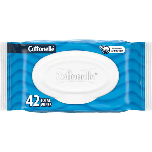 Cottonelle Fresh Care flushable wet wipes in a flip-top pack, designed for easy and hygienic hand and skin cleaning.