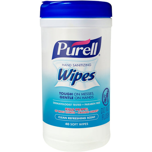 Purell hand sanitizing wipes with clean refreshing scent in a 40-count pack from Pasteur Pharmacy.